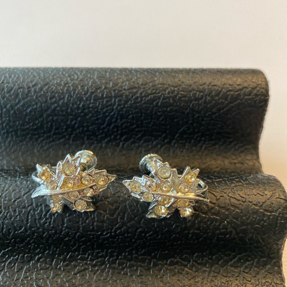 Vintage Maple Leaf Rhinestone Earrings - Picture 2 of 4